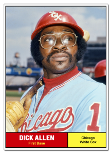 A custom baseball card project completed last year by our friends at DAHoF featuring Dick Allen in a Topps card for each year the company has been producing ... - 1961-Topps-Dick-Allen-card-218x300